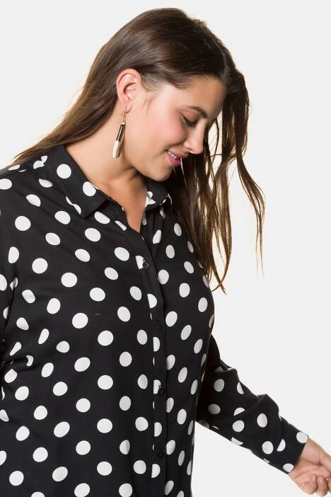 Hemdbluse, gepunktet, gerundeter Saum, hinten länger