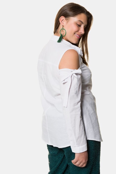 Cold Shoulder Tie Sleeve Button Front Blouse