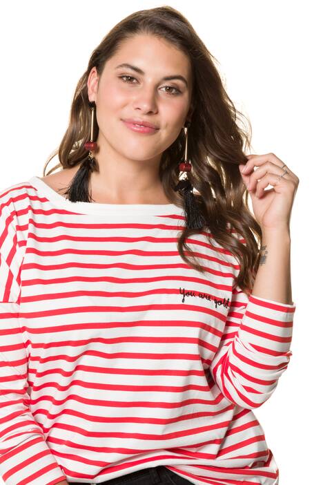 Shirt, geringelt, Stickschrift, Langarm