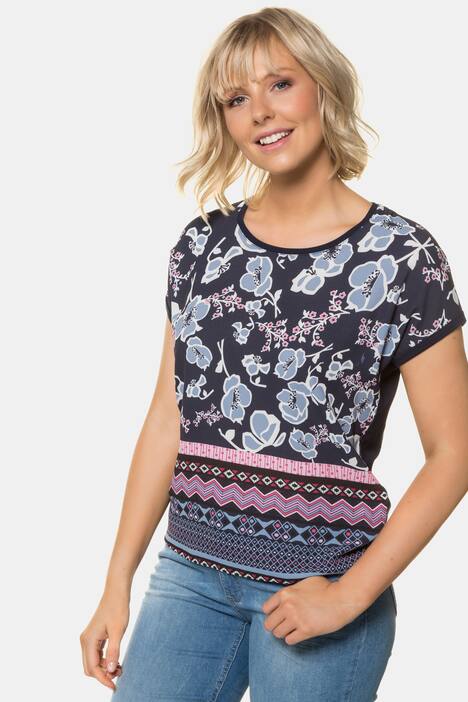 T-Shirt, Patchmuster, verlängerter Rücken