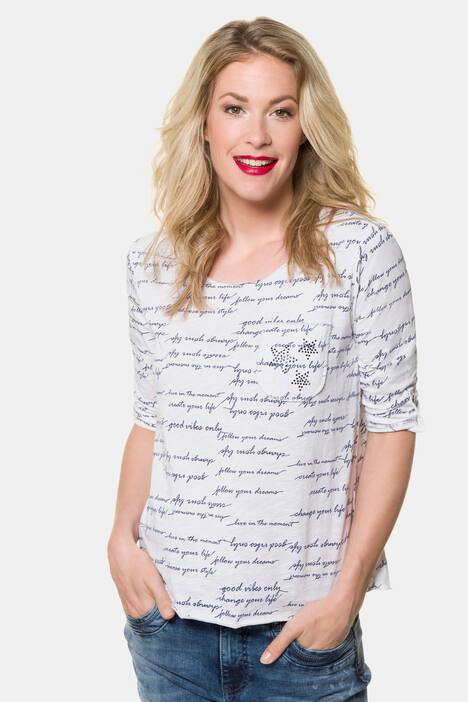 Shirt, Schriftmuster, Metallic-Nähte, Flammjersey