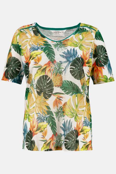V-Shirt, Dschungelmuster, Flammjersey, Halbarm