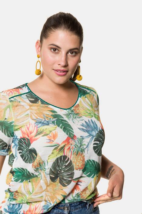 V-Shirt, Dschungelmuster, Flammjersey, Halbarm