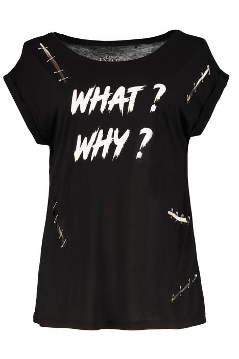 T-shirt, punk look, scheuren, veiligheidsspelden, oversized schouders