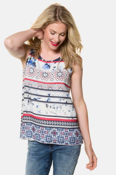 Top, Musterstreifen, Chiffon-Oberlage, Jerseytop
