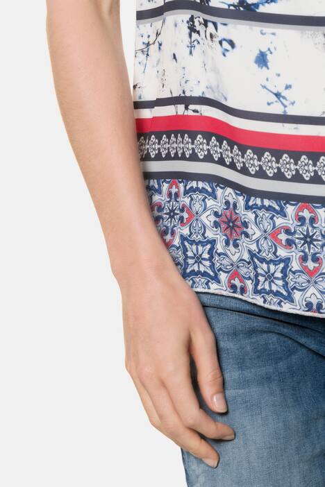 Top, Musterstreifen, Chiffon-Oberlage, Jerseytop