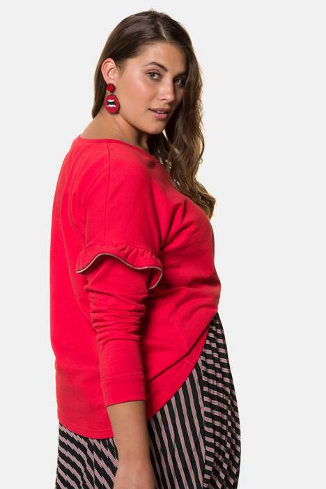 Sweatshirt, Ärmelvolants mit Zipper, Saum hinten gerundet