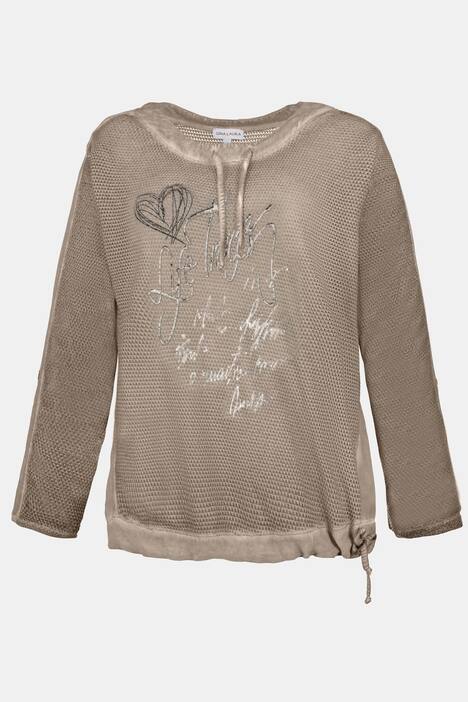 Sweatshirt, Netzjersey, Schrift, Tunnelzüge, 3/4-Ärmel