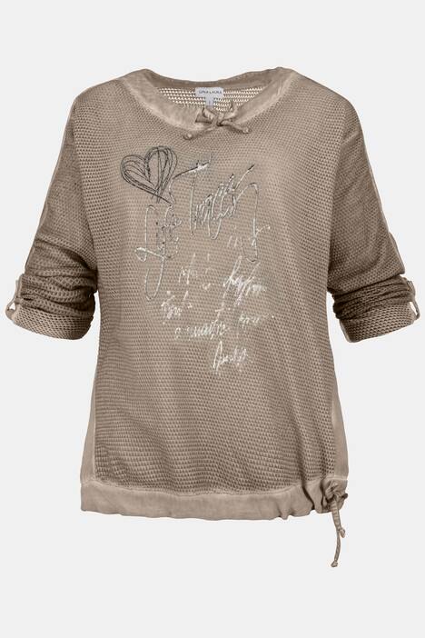 Sweatshirt, Netzjersey, Schrift, Tunnelzüge, 3/4-Ärmel