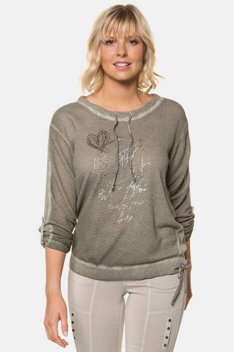 Sweatshirt, Netzjersey, Schrift, Tunnelzüge, 3/4-Ärmel