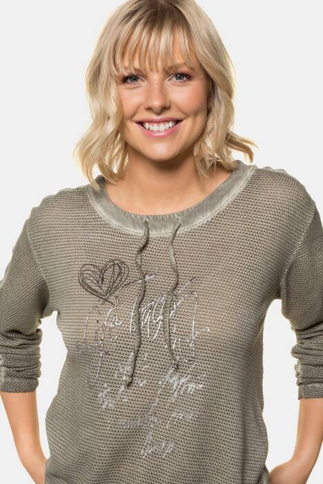 Sweatshirt, Netzjersey, Schrift, Tunnelzüge, 3/4-Ärmel