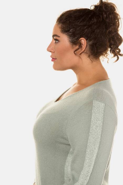 Pullover, Metallic-Galonstreifen, V-Ausschnitt