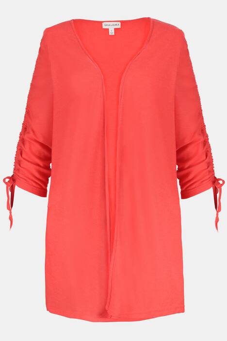 Sweatjacke, geraffte Ärmel, offene Form, feine Struktur