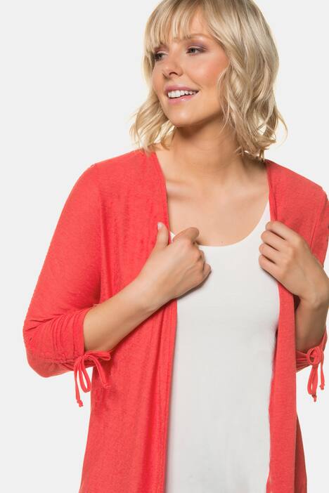 Sweatjacke, geraffte Ärmel, offene Form, feine Struktur