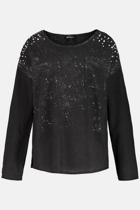 Sweatshirt, Metallic-Effekt, Oversized, Zierperlen