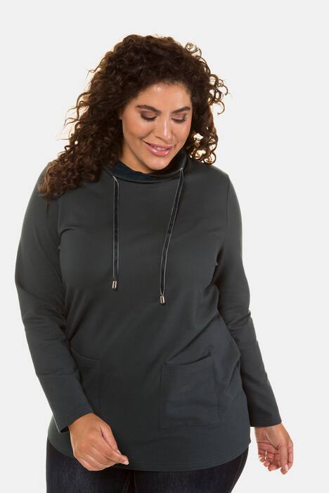 Long-Sweatshirt, Samt-Stehkragen, Classic, Bindeband