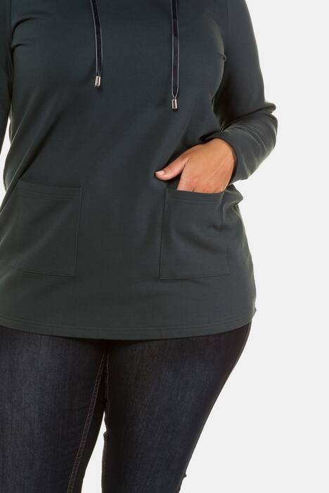 Long-Sweatshirt, Samt-Stehkragen, Classic, Bindeband