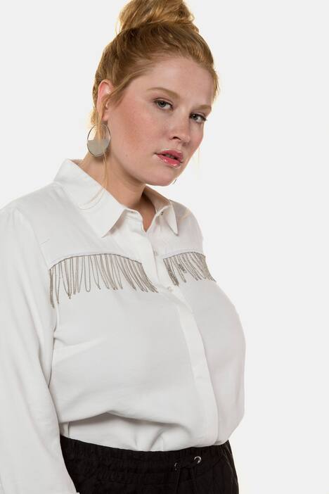 Hemdbluse, Zierketten, verdeckte Knopfleiste, Langarm