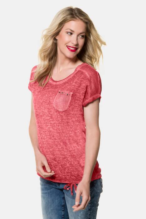 T-Shirt, Mesh-Schultern, Flammjersey