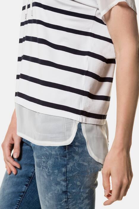 T-Shirt, Ringel, Schnürung, Chiffon-Abschlüsse