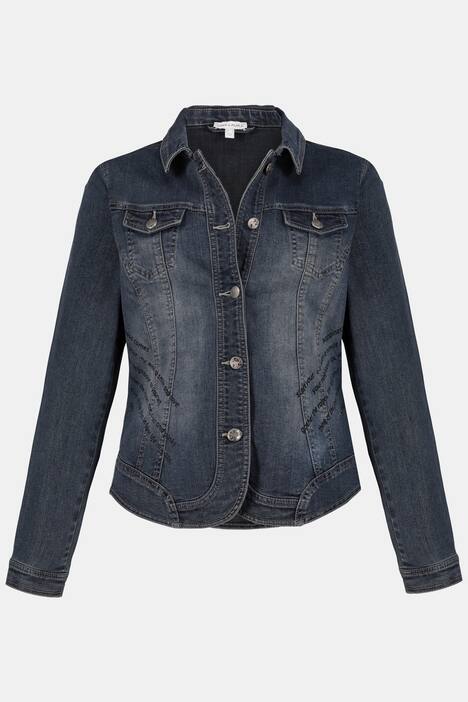 Jeansjacke, Schriftdekor, Glitzersteinchen, Used-Optik