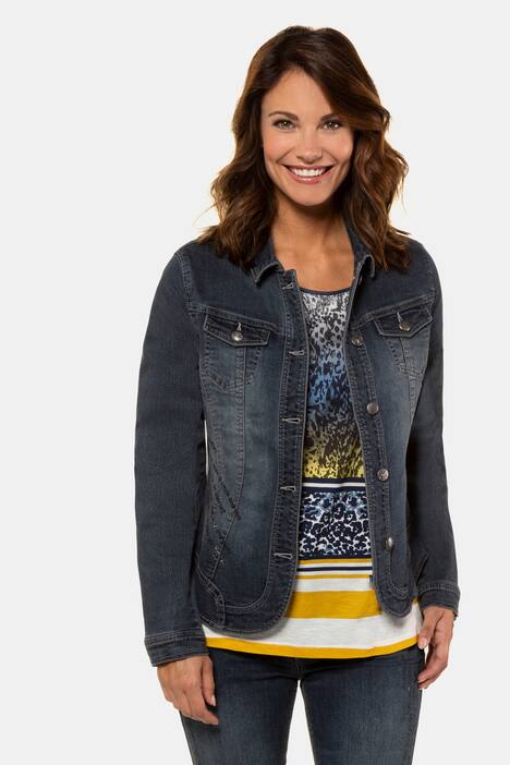 Jeansjacke, Schriftdekor, Glitzersteinchen, Used-Optik