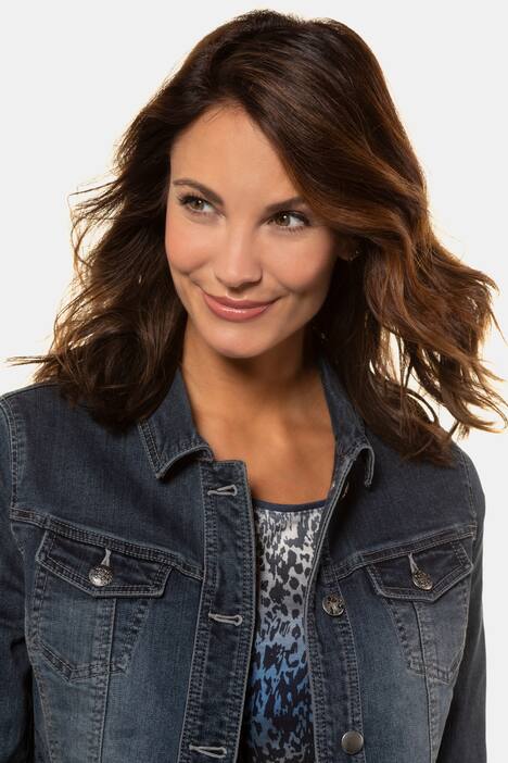 Jeansjacke, Schriftdekor, Glitzersteinchen, Used-Optik