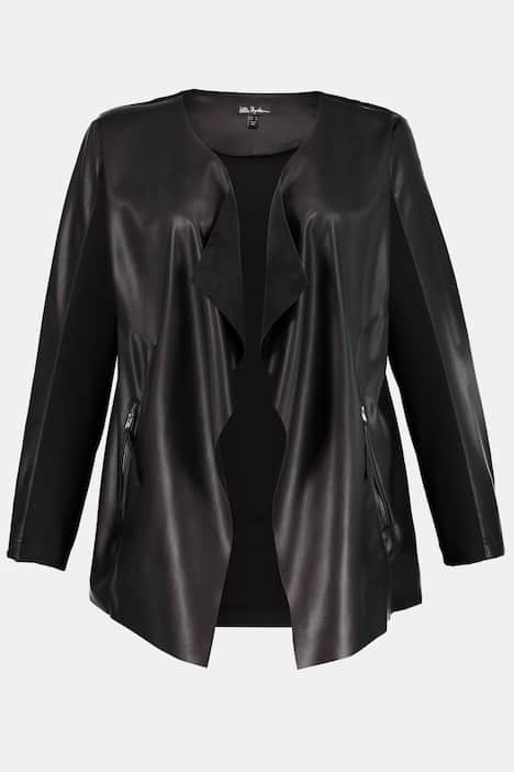 Faux Leather Front Ponte Knit Back Jacket