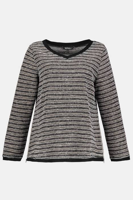 Sweatshirt, Bouclé-Streifen, Classic, Reißverschluss