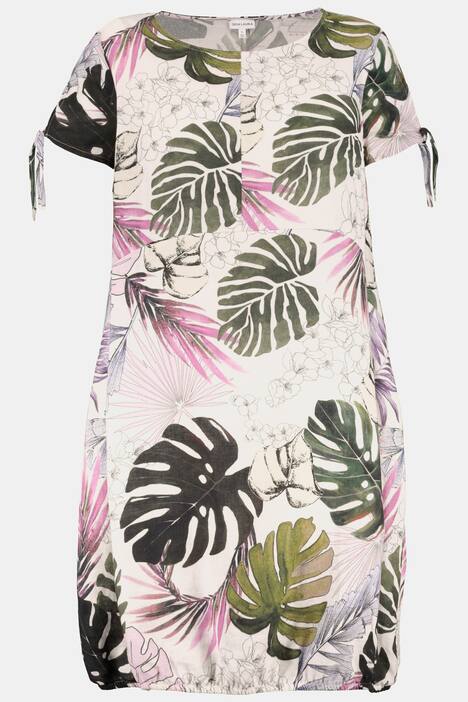 Kleid, Dschungelmuster, O-Silhouette, Leinenmix