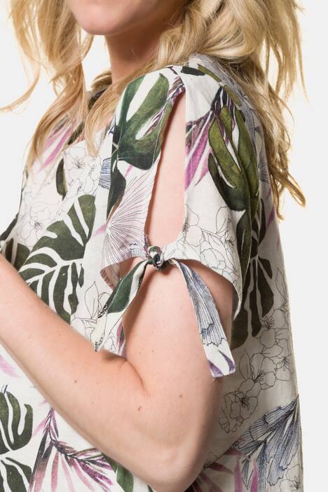 Kleid, Dschungelmuster, O-Silhouette, Leinenmix