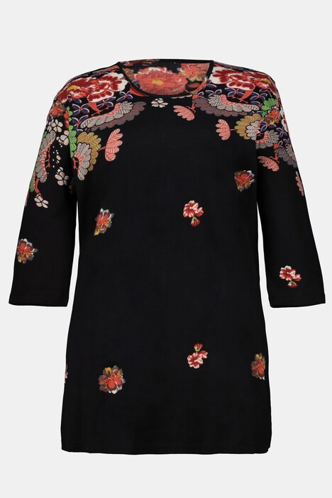Longshirt, Blütenmuster, Rundhalsausschnitt, 3/4-Arm