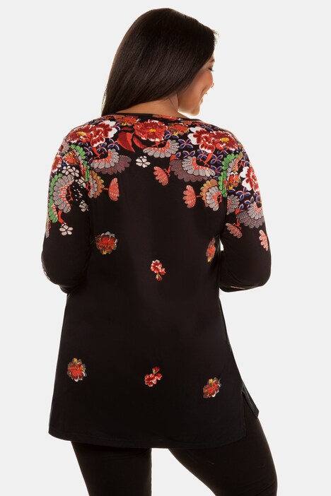 Longshirt, Blütenmuster, Rundhalsausschnitt, 3/4-Arm