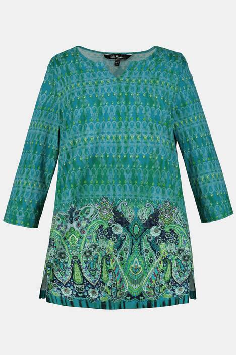 Longshirt, gemustert, Saumbordüre, 3/4-Arm