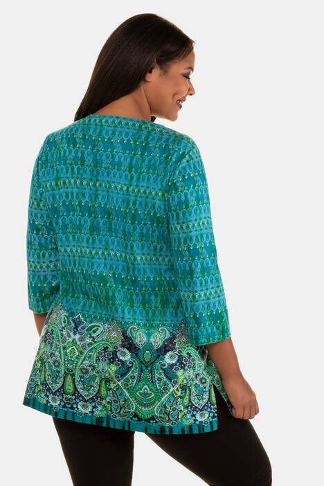 Longshirt, gemustert, Saumbordüre, 3/4-Arm