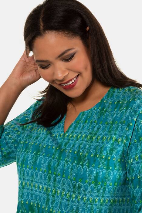 Longshirt, gemustert, Saumbordüre, 3/4-Arm