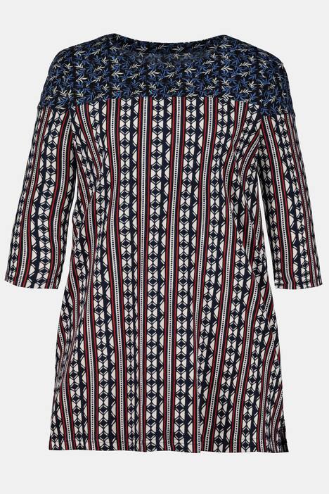 Longshirt, Mustermix, Seitenschlitze, 3/4-Arm