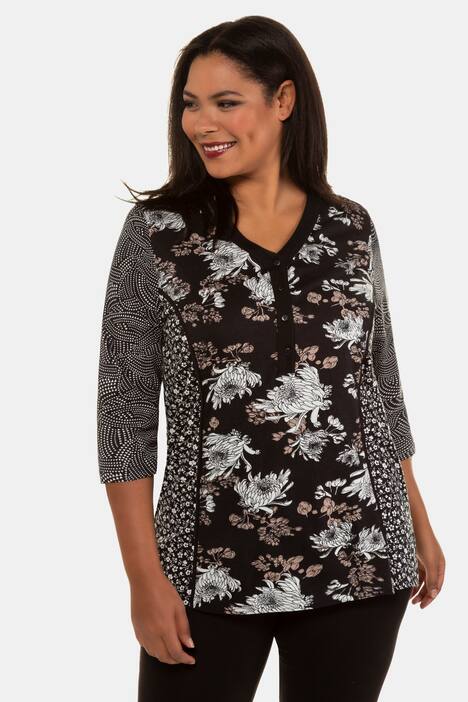 Black & White All Over Mix V-Neck Cotton Print Tee
