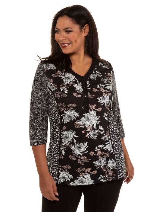 Black & White All Over Mix V-Neck Cotton Print Tee