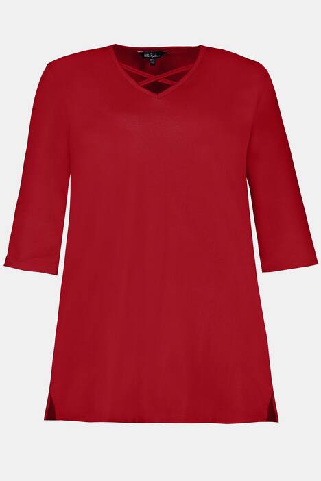 Longshirt, Ausschnitt-Zierbänder, A-Linie, 3/4-Arm