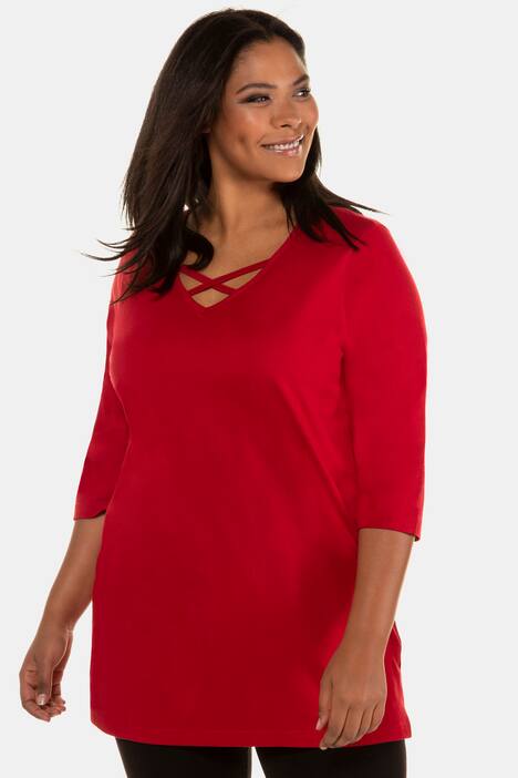 Longshirt, Ausschnitt-Zierbänder, A-Linie, 3/4-Arm