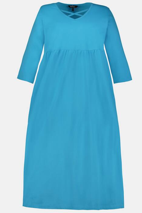 Kleid, Ausschnitt-Zierbänder, Kräusel-Quernaht, 3/4-Arm