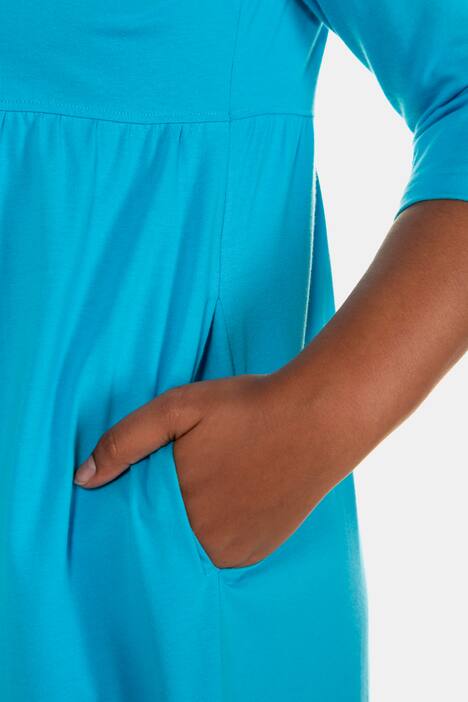 Kleid, Ausschnitt-Zierbänder, Kräusel-Quernaht, 3/4-Arm