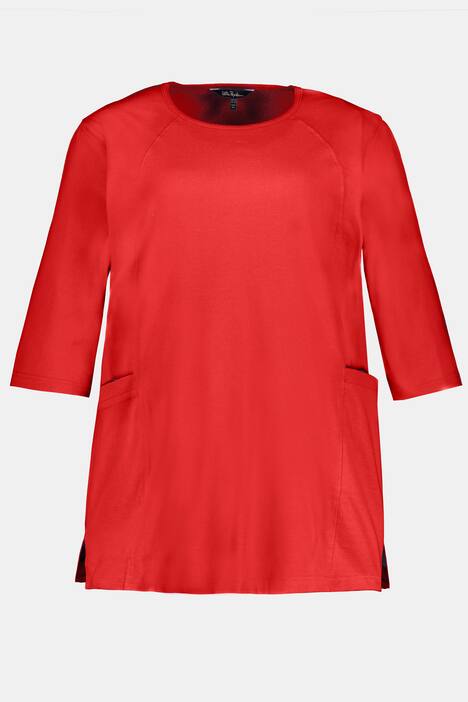 Seamed Pocket Round Neck Cotton Knit Tunic