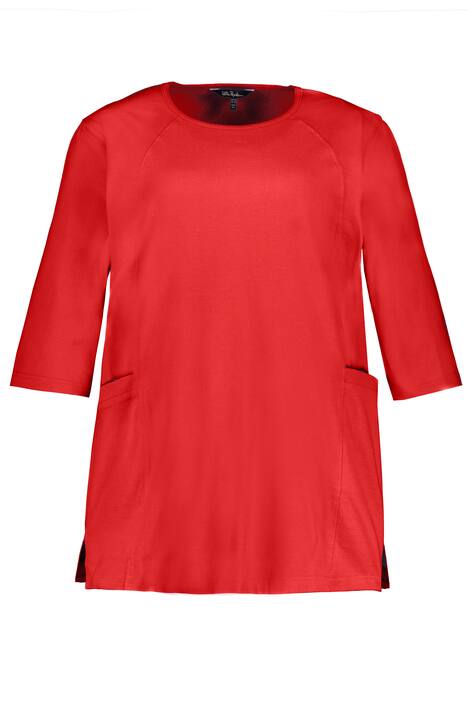 Seamed Pocket Round Neck Cotton Knit Tunic