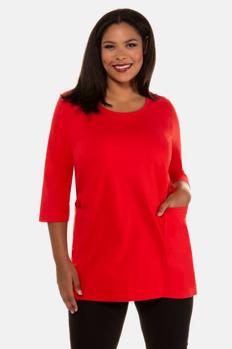 Seamed Pocket Round Neck Cotton Knit Tunic