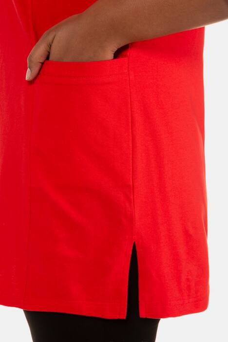 Seamed Pocket Round Neck Cotton Knit Tunic