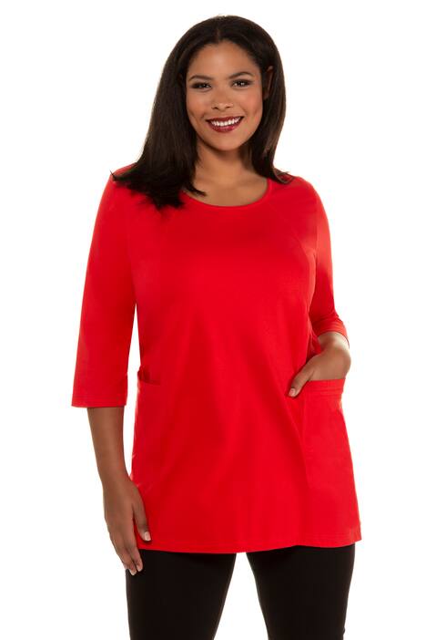Seamed Pocket Round Neck Cotton Knit Tunic