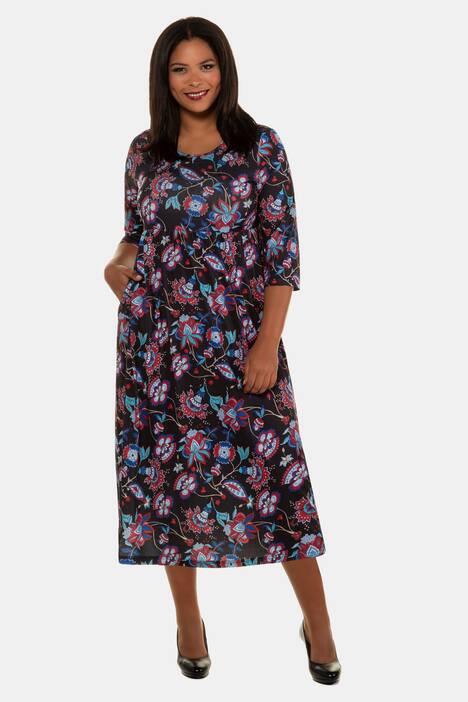 Kleid, gemusterter Jersey, Prinzess-Linie, 3/4-Arm