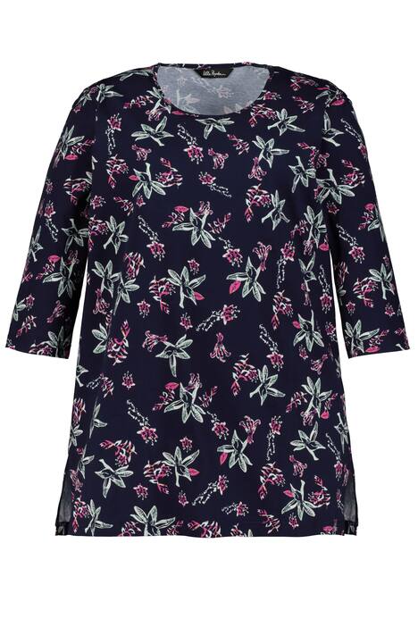 Classic Floral Print Round Neck Cotton Knit Tunic